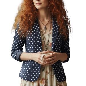 Reitmans Blue on Blue Polka Dot Lined Preppy Blazer Size 11